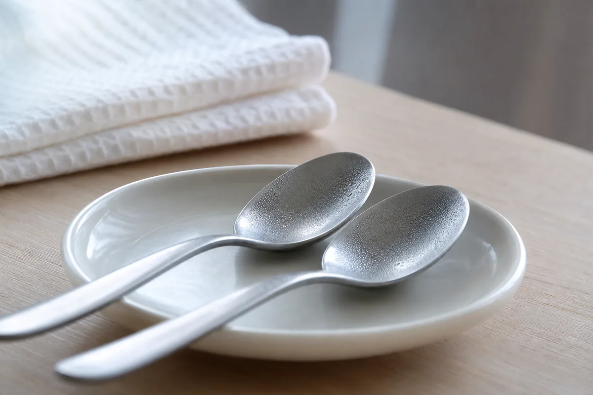Rouleau de quartz froid posé sur une serviette de lin blanc dans une salle de bain le matin