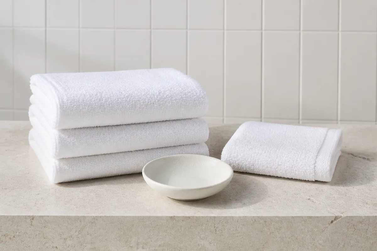 Mains prélevant une texture crémeuse dans un pot en céramique blanche