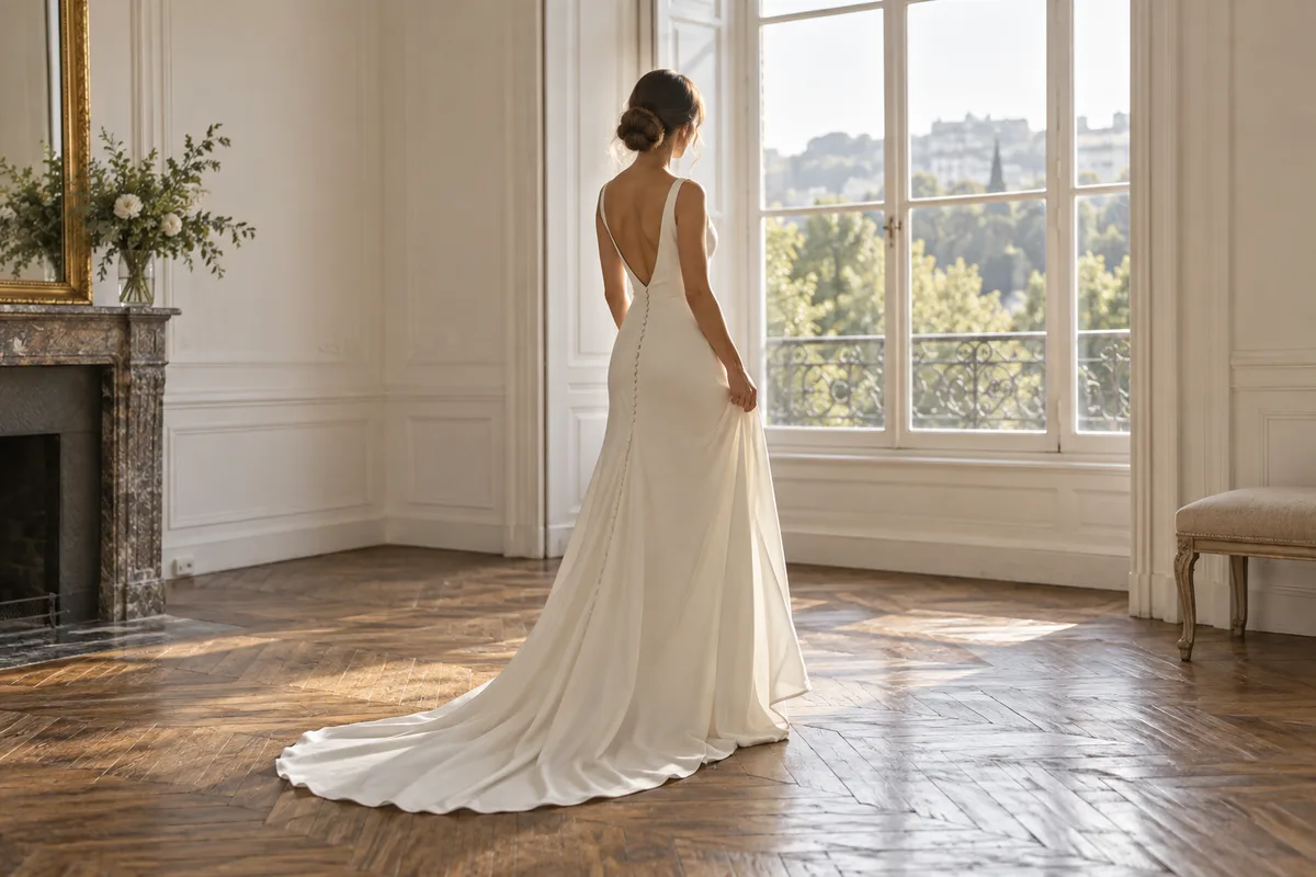 Poses photo mariage : poser en robe de mariée sans raideur